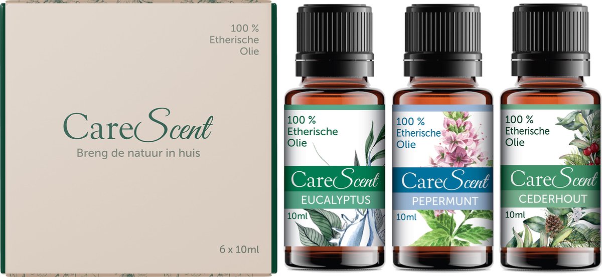 Goedkoopste CareScent Minty Breeze Geur Olie Set - Pepermunt - Eucalyptus - Cederhout - Etherische Olie - 30 ml