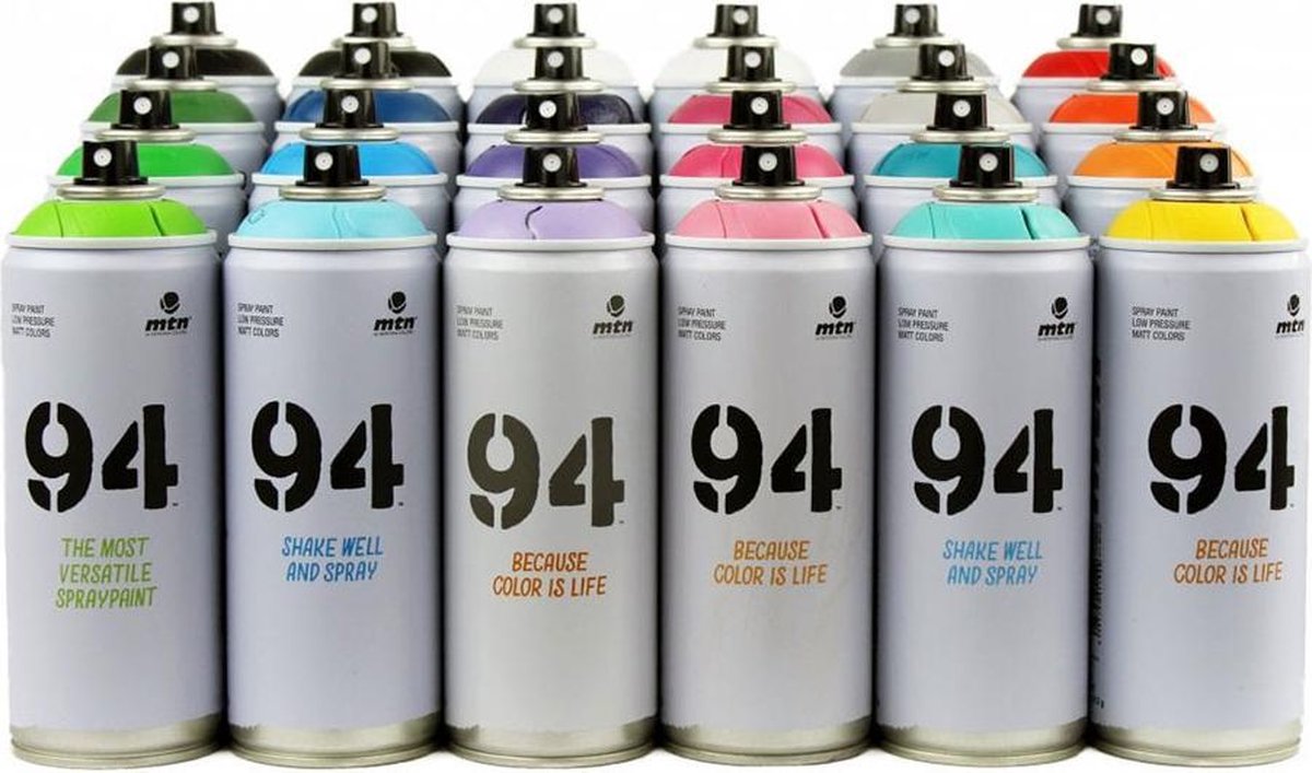Montana Colors MTN94 Spuitbussen pakket 24 kleuren lage druk en matte afwerking graffiti spuitverf 400ml