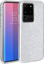 HB Hoesje Geschikt voor Samsung Galaxy S20 Ultra - Siliconen Glitter Back Cover - Zilver