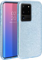 HB Hoesje Geschikt voor Samsung Galaxy S20 Ultra - Siliconen Glitter Back Cover - Blauw