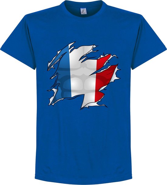 Frankrijk Ripped Flag T-Shirt - Blauw - XXXXL