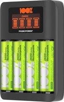 Batterij oplader voor AA en AAA - Batterijlader incl. 4 AA oplaadbare batterijen - 2300 mAh - 100% Peak Power Batterijoplader U412