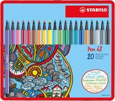 Premium viltstiften - STABILO Pen 68 - metalen etui met 20 kleuren