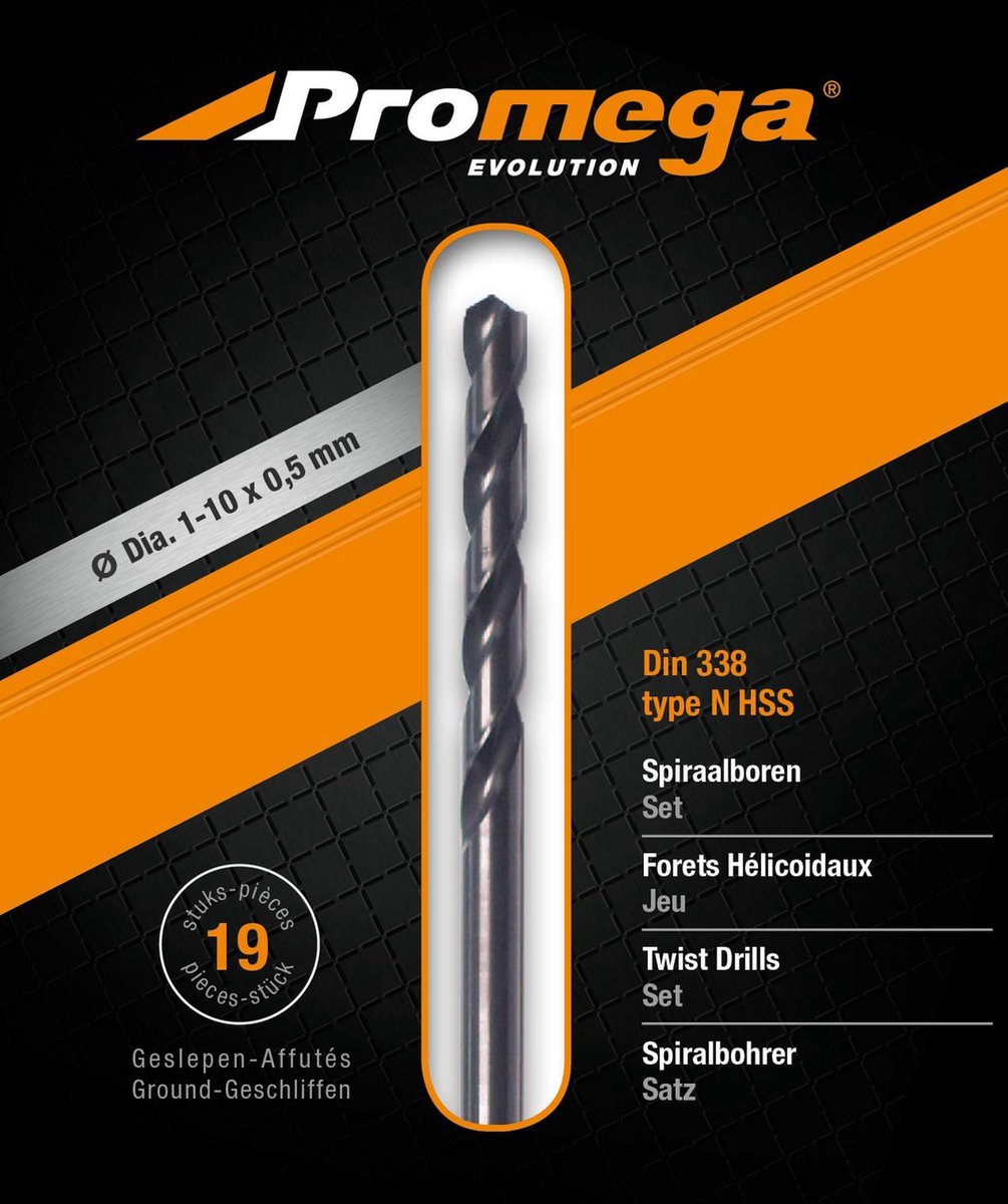 PROMEGA - SET ZWART GESLEPEN BOREN 1-10/0,5 MM - 19 PCS - GZ - 1-10/0.5 MM - 19 PCS - GZ