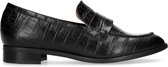 Manfield - Dames - Zwarte leren loafers met crocoprint - Maat 39