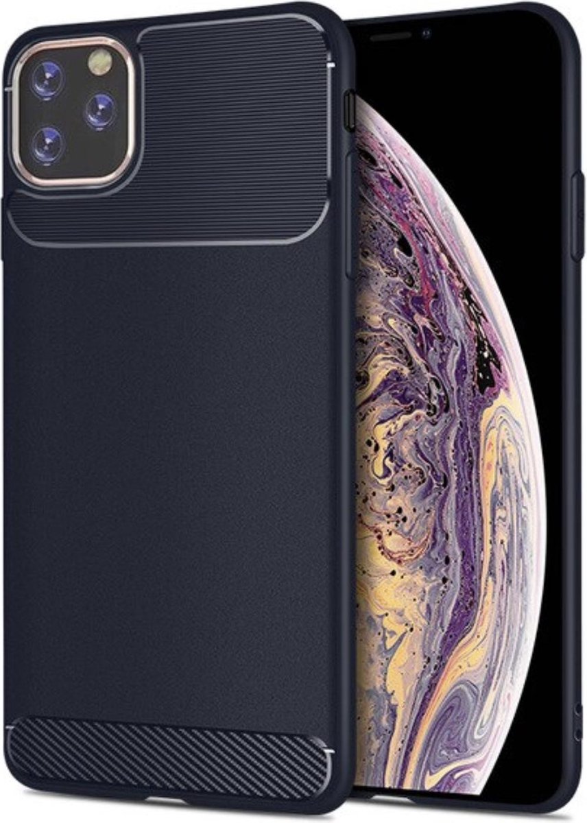 Geschikt voor Apple iPhone 11 Pro Carbon Backcover - Donkerblauw - TPU