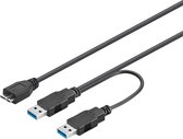 USB3.0 Y kabel met 2x USB-A - USB3.0 micro B connectoren - 0,20 meter