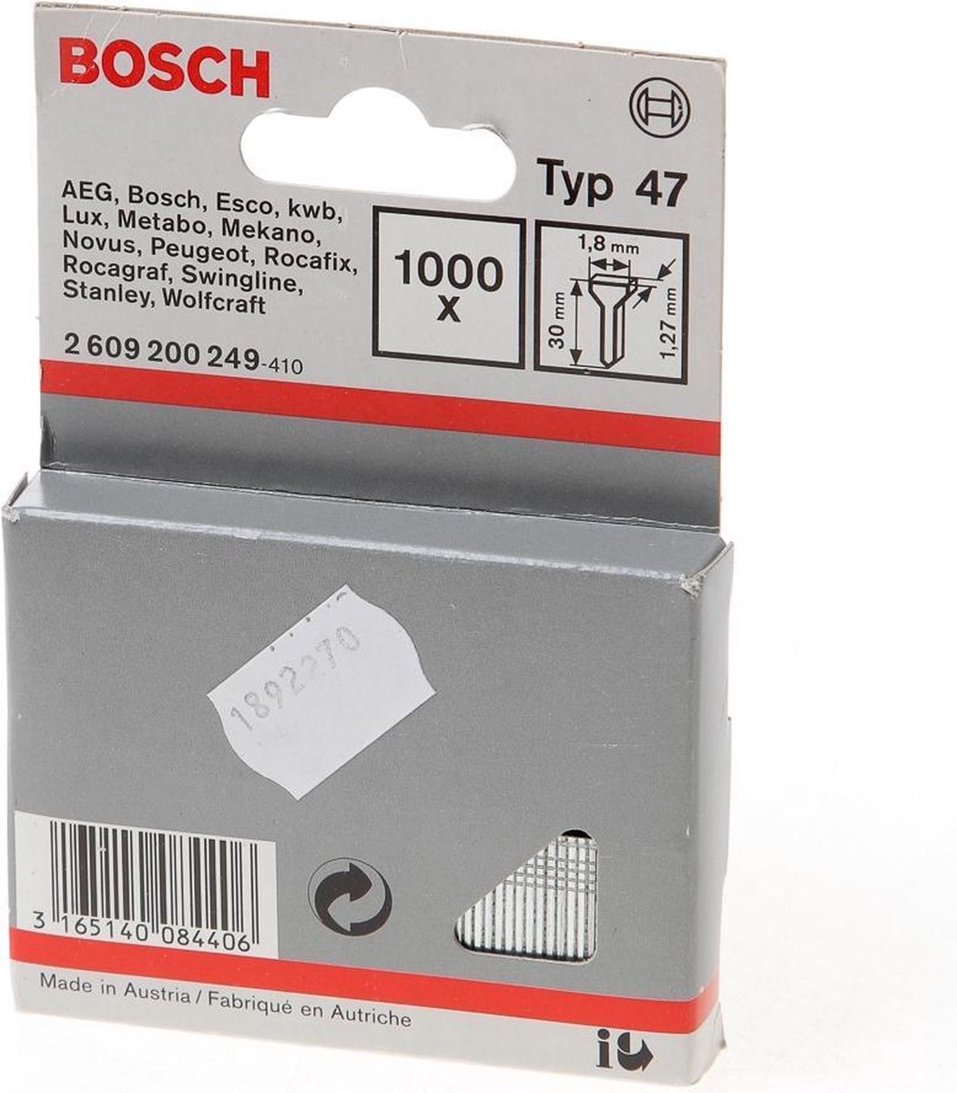 Moment Polair Uitreiken Bosch spijkers voor tacker - 47 1,8 x 1,27 x 30 mm | bol.com