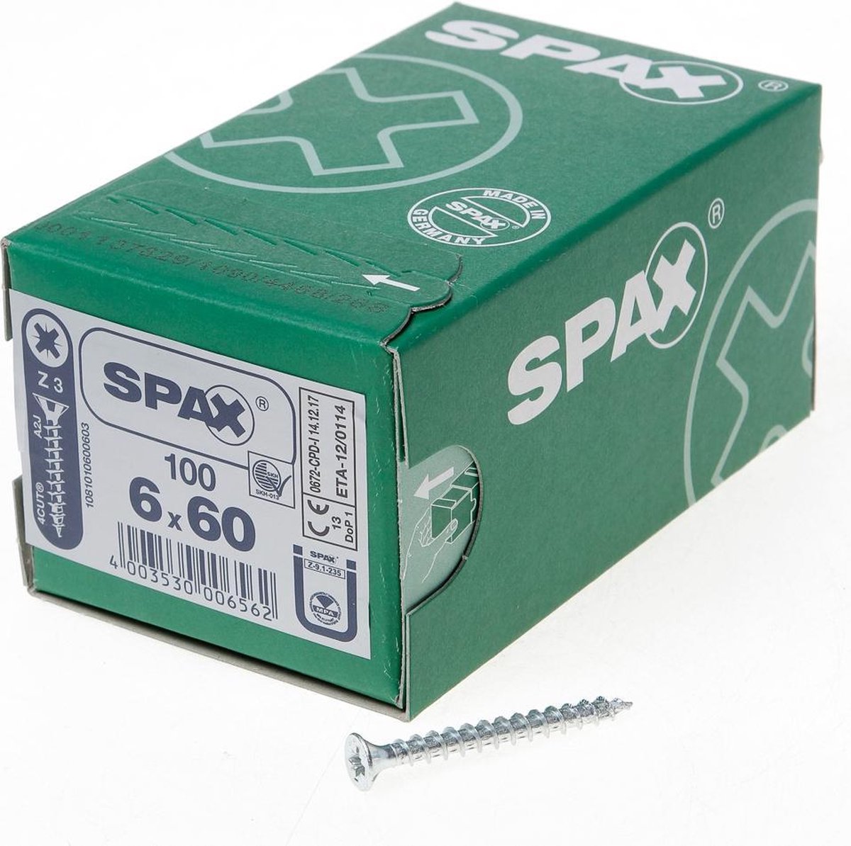 Spax Spaanplaatschroef Verzinkt PK 6.0 x 60 - 100 stuks - Spax