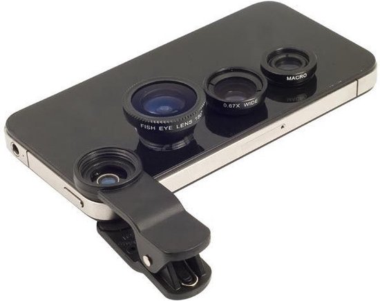 3-in-1 Smartphone / Telefoon Lens Kit - Fish Eye / Macro / Wide Angle Lenzen  | bol.com