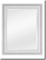 Wandspiegel witte houten lijst met cannelure - Spiegel Cesarino Wit Buitenmaat 65x75cm hoog of breed - Luxe spiegel voor badkamer, schouw, hal of slaapkamer - Met facetrand - 100% gemaakt in EU