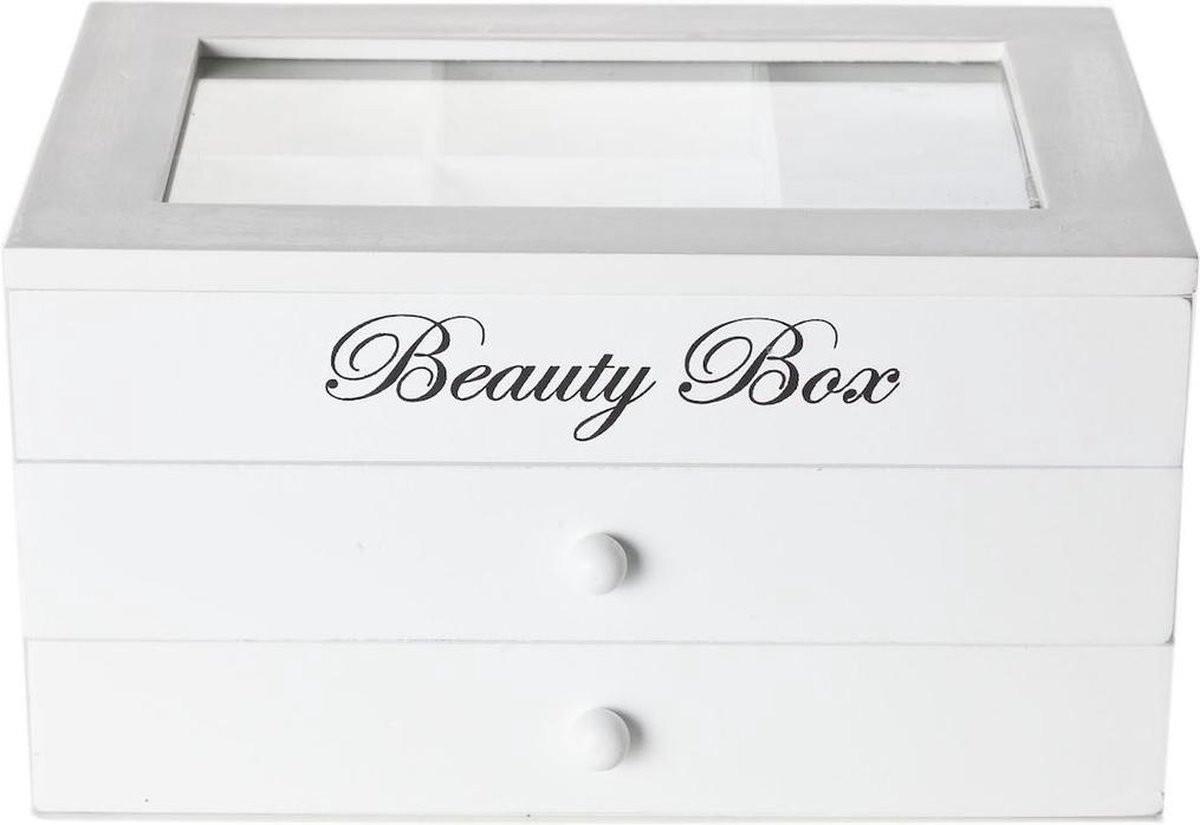 Cosy&Trendy Juwelendoos 'beauty box' - hout - 22 x 16 x 12 cm - Wit
