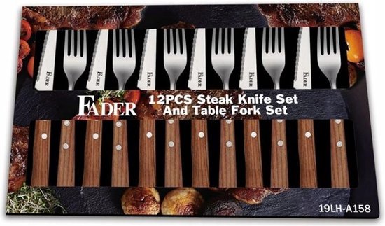 Fader Steak Messen - Vorken Set - Hout Lamet - 12 delig - EDENBERG