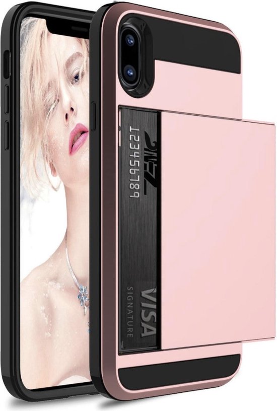 Apple iPhone XR Card Case Roze TPU Hard PC Wallet
