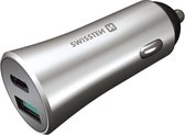 Swissten Autolader USB-C Poort + Quick Charge 3.0 USB Poort 36W - Snel Laden - Zilver