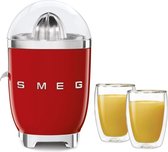 Smeg Citruspers CJF01RDEU ROOD + Maxxo Dubbelwandige Glazen 2 stuks