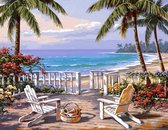 Beach 2 palmbomen – 30x40cm - VIERKANT – HQ Diamond Painting - volledig dekkend - Diamant Schilderen – voor Volwassenen – strand – vakantie