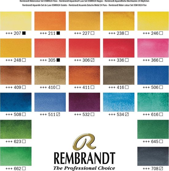 Rembrandt Aquarelverf metalen set | 24 napjes + penseel - Rembrandt