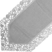 Nappe aspect lin gris clair avec feuilles - Chemin de table 45 x 180 cm