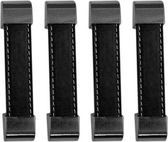 Set van 4 zwarte leren handgrepen (96 mm, metalen eindstuk)
