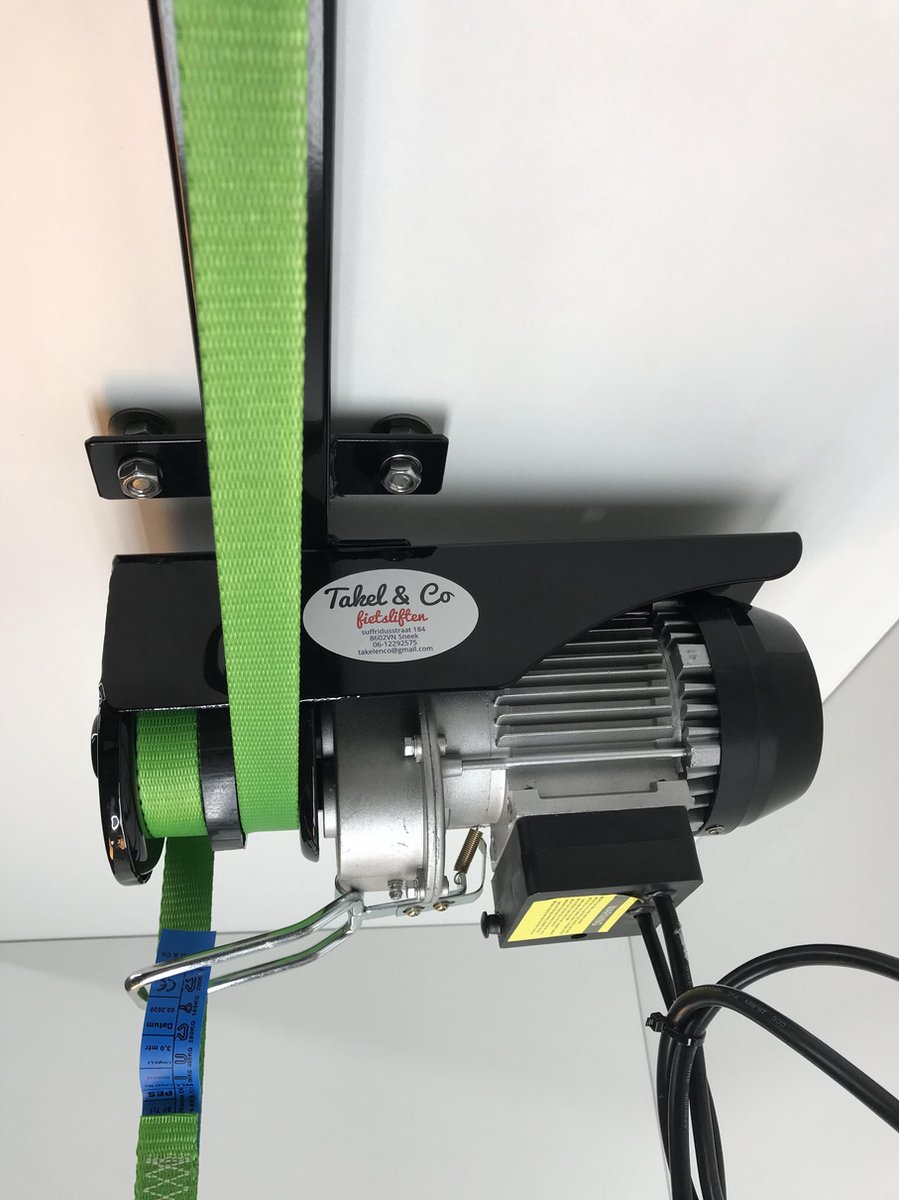 Takel en Co Electrische Fietslift zwart met groene hijsbanden 125kg met CE-Keur certificering