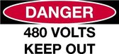 Sticker 'Danger: 480 Volts, keep out' 150 x 75 mm