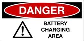 Sticker 'Danger: Battery charging area', met gevaarteken, 200 x 100 mm