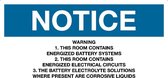 Sticker 'Notice: Warning! 1. This rooms contains energized battery systems' 200 x 100 mm