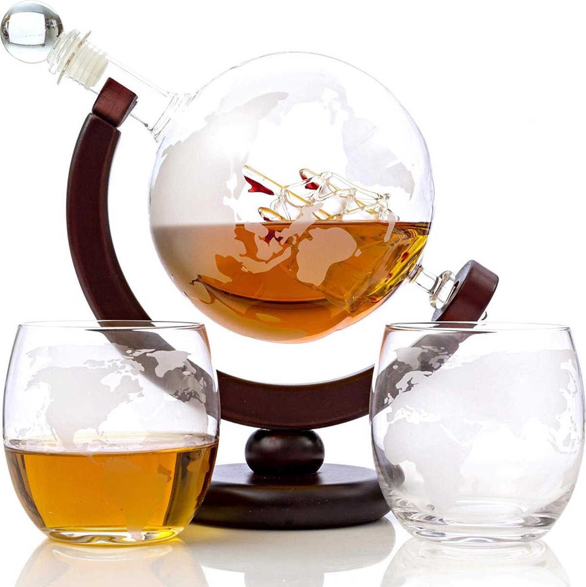 Luxe Whiskey Decanter Set – Decanter globe - Whiskey Karaf – 850 ml - Inclusief 2 Whisky Glazen - ForDig