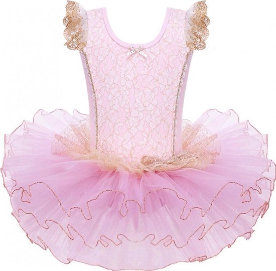 Goud Roze Balletpakje Ballerina Lovely134  + Tutu - Ballet - prinsessen tutu verkleed jurk meisje