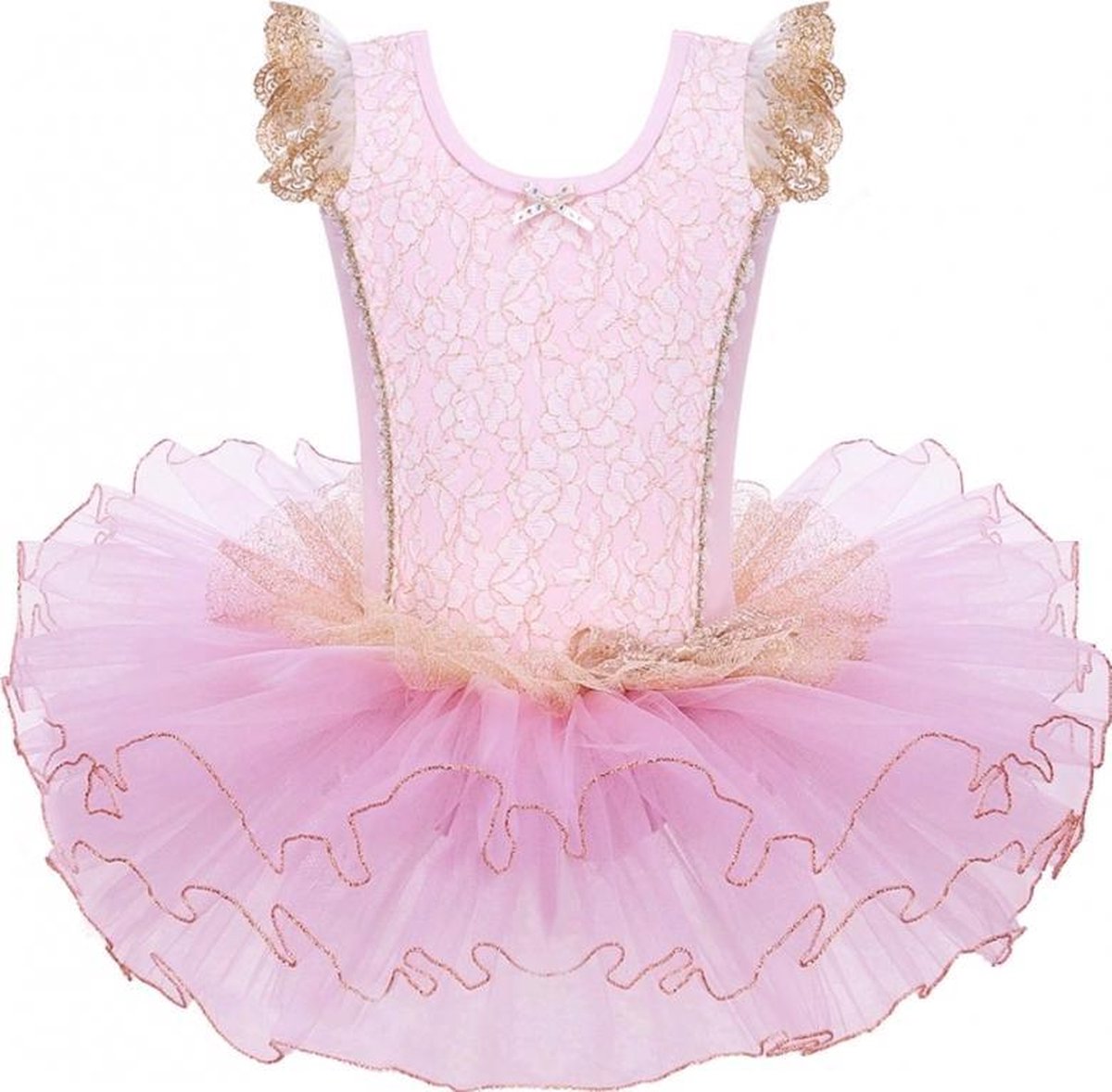 Goud Roze Balletpakje Ballerina Lovely + Tutu - Ballet - maat 122-128 prinsessen tutu verkleed jurk meisje