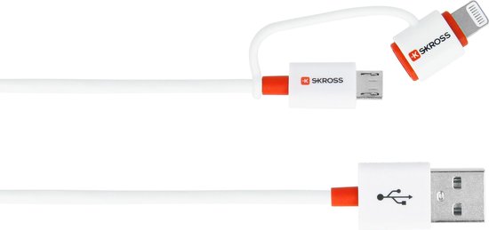 Skross Apple iPad/iPhone/iPod Aansluitkabel [1x USB - 1x Micro-USB-stekker, Apple dock-stekker Lightning] 1.00 m Wit