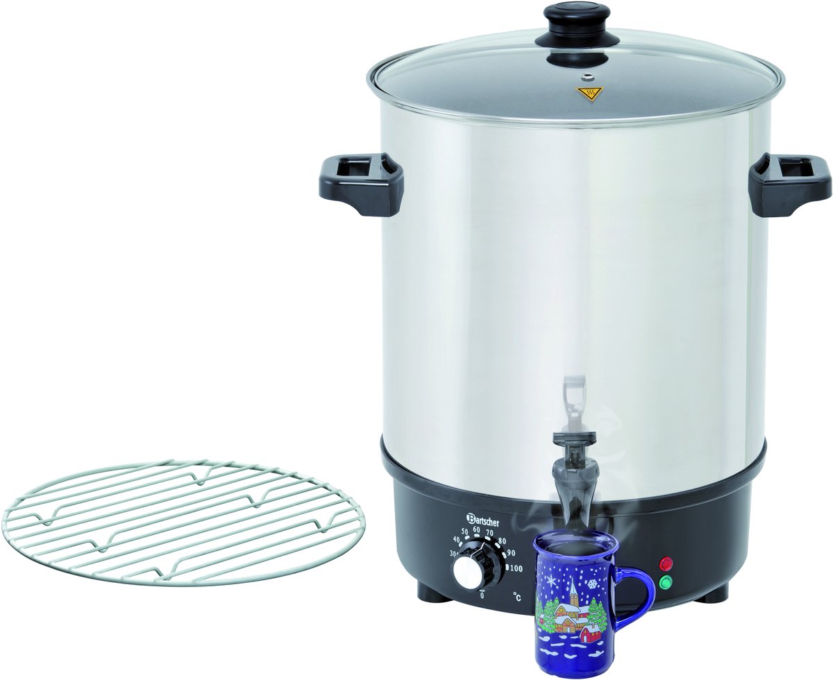 XXL Gluhwein ketel RVS | Glazen Deksel | Heetwaterdispenser | Ø450mm | 30 liter