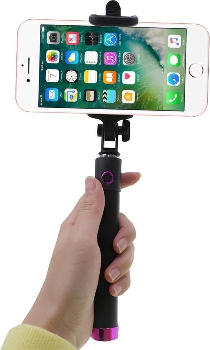 Shop4 - iPhone 7 Selfie Stick Bluetooth Roze