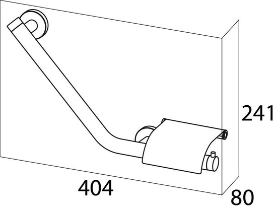 Dessin technique d'une barre d'appui en acier inoxydable avec porte-rouleau de toilette et dimensions.
