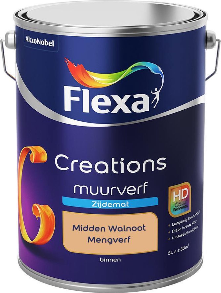 Flexa Creations - Muurverf Zijde Mat - Mengkleuren Collectie - Midden Walnoot - 5 liter