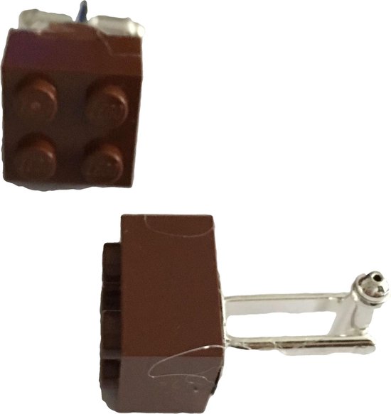 Petra's Sieradenwereld - Manchetknopen bouwblokjes chocoladebruin