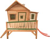 AXI Emma Speelhuis in Bruin/Groen - Met Verdieping en Rode Glijbaan - Speelhuisje op palen met veranda - FSC hout - Speeltoestel voor de tuin
