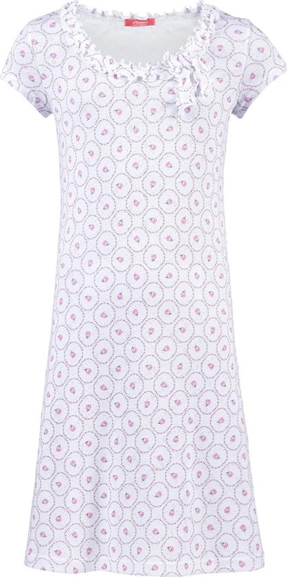 Exclusief Luxueus Kinder nachtkleding ; een Luxe mooi zacht roze Roosjes print Girly Nachthemd met een verfijnde hals verwerking én een perfect zittend wit ondergoed setje maat 164