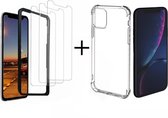iPhone 11 Tempered Glass Premium Screenprotector - 3 Pack + Transparant Hoesje