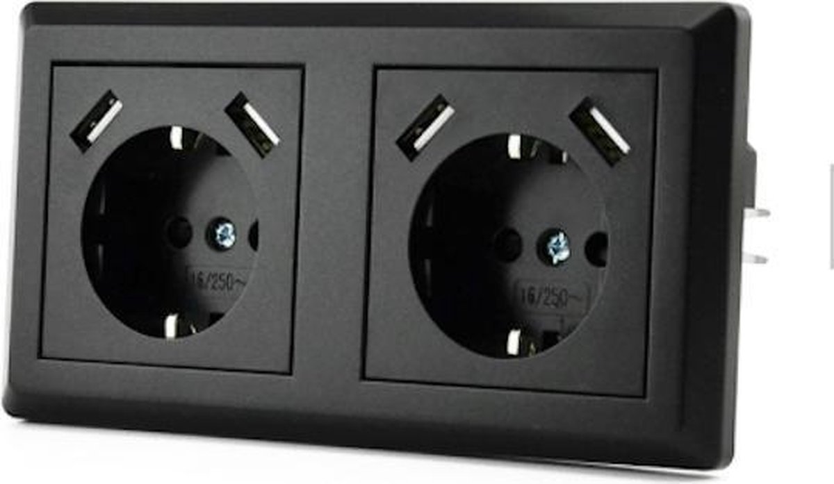 CoshX® dubbel usb stopcontact zwart - dubbele inbouw usb CE en ROHS | bol.com