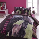 100% katoen dekbedovertrekset 140x200 cm + 1 sloop 65x65 cm SWEET HORSE (met flessenhals instopstrook)