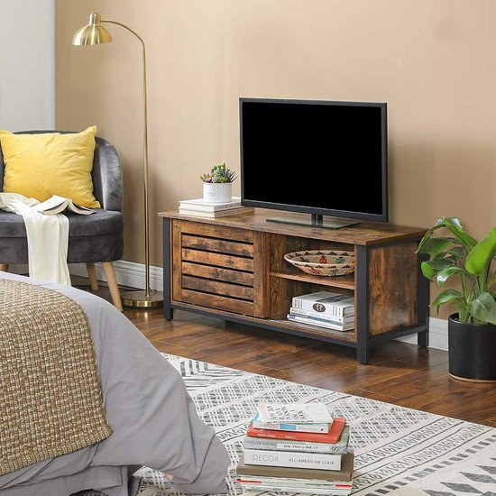 Vasagle TV meubel in industrieel design hout 110x40x45 cm TV kast met schuifdeuren... bol.com