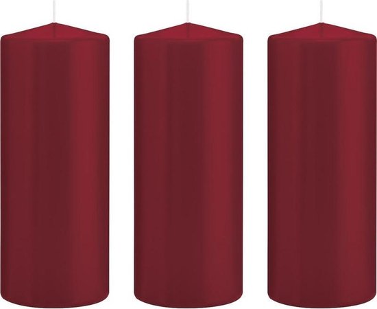 3x Bordeauxrode cilinderkaarsen/stompkaarsen 8 x 20 cm 119 branduren - Geurloze kaarsen - Woondecoraties