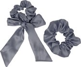 Jessidress Elegante Scrunchies set XL Scrunchie Metalliek kleur Haar Elastieken - Zilver