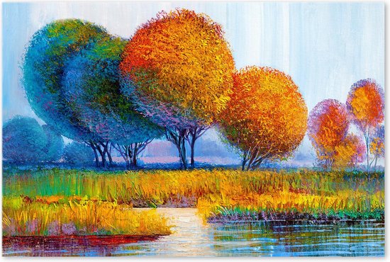 Bomen Landschap met Water - Schilderij op Canvas | bol.com