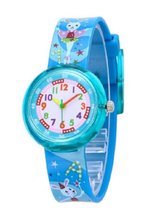 Dansend Konijn - kinderhorloge/ peuter horloge - educatief horloge- meisjes - blauw - 30 mm - I-deLuxe verpakking