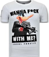 Coole T-shirt Heren - Shooting Duck Gun - Wit