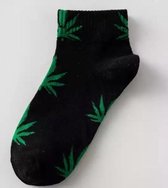 Wiet enkelsokken - Cannabis enkelsokken - Wietsokken - Cannabissokken - zwart-groen - Unisex Enkelsokken - Maat 36-45