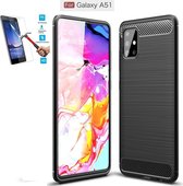 Samsung Galaxy A51 Carbone Brushed Tpu Zwart Cover Case Hoesje - 1 x Tempered Glass Screenprotector CTBL